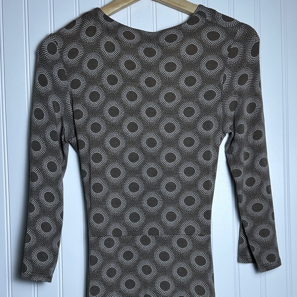 Boden Brown and White Circle Wrap Midi Fit and FLare Dress SZ 8R Stretch Casual - Picture 5 of 12